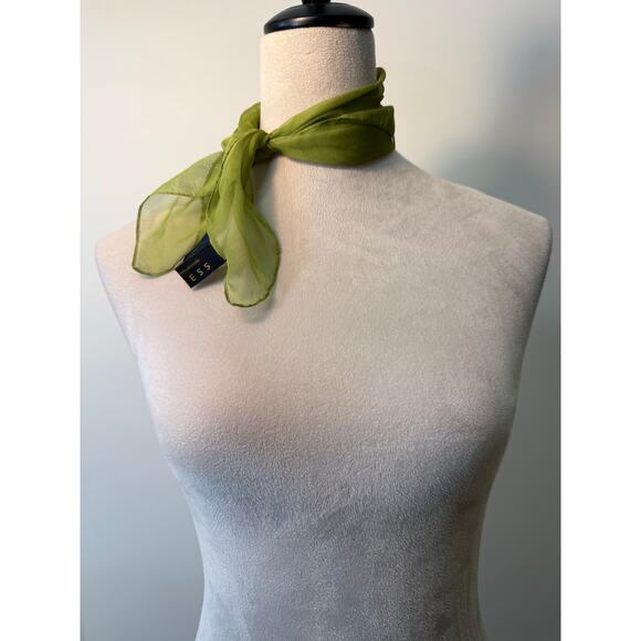 Vintage Y2K Rare Express Sheer Chiffon Neck Scarf Bright Olive Green - Picture 2 of 5